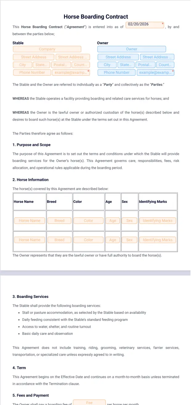 Horse Agreement Templates