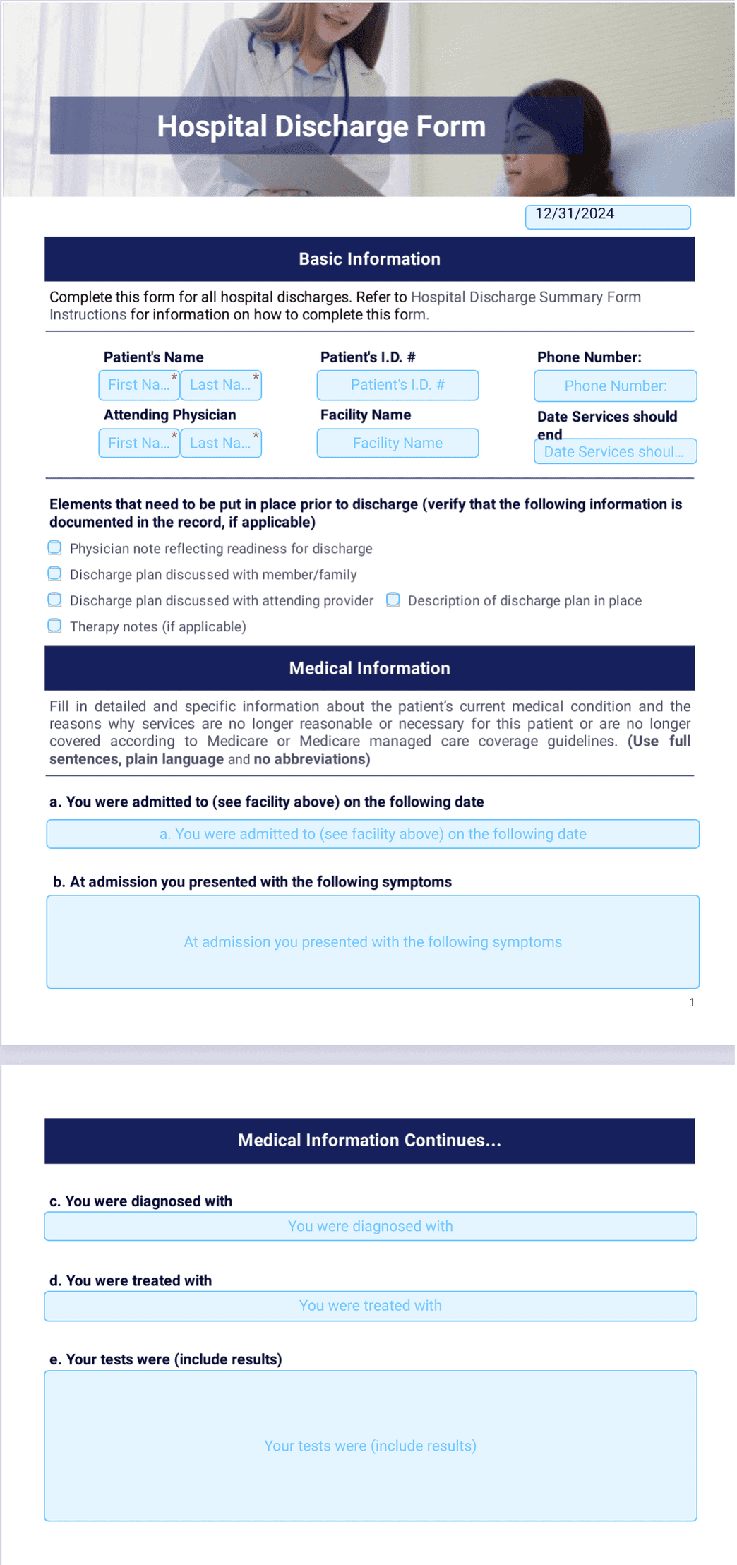 Discharge Rounds Hospital Hospital Discharge Example