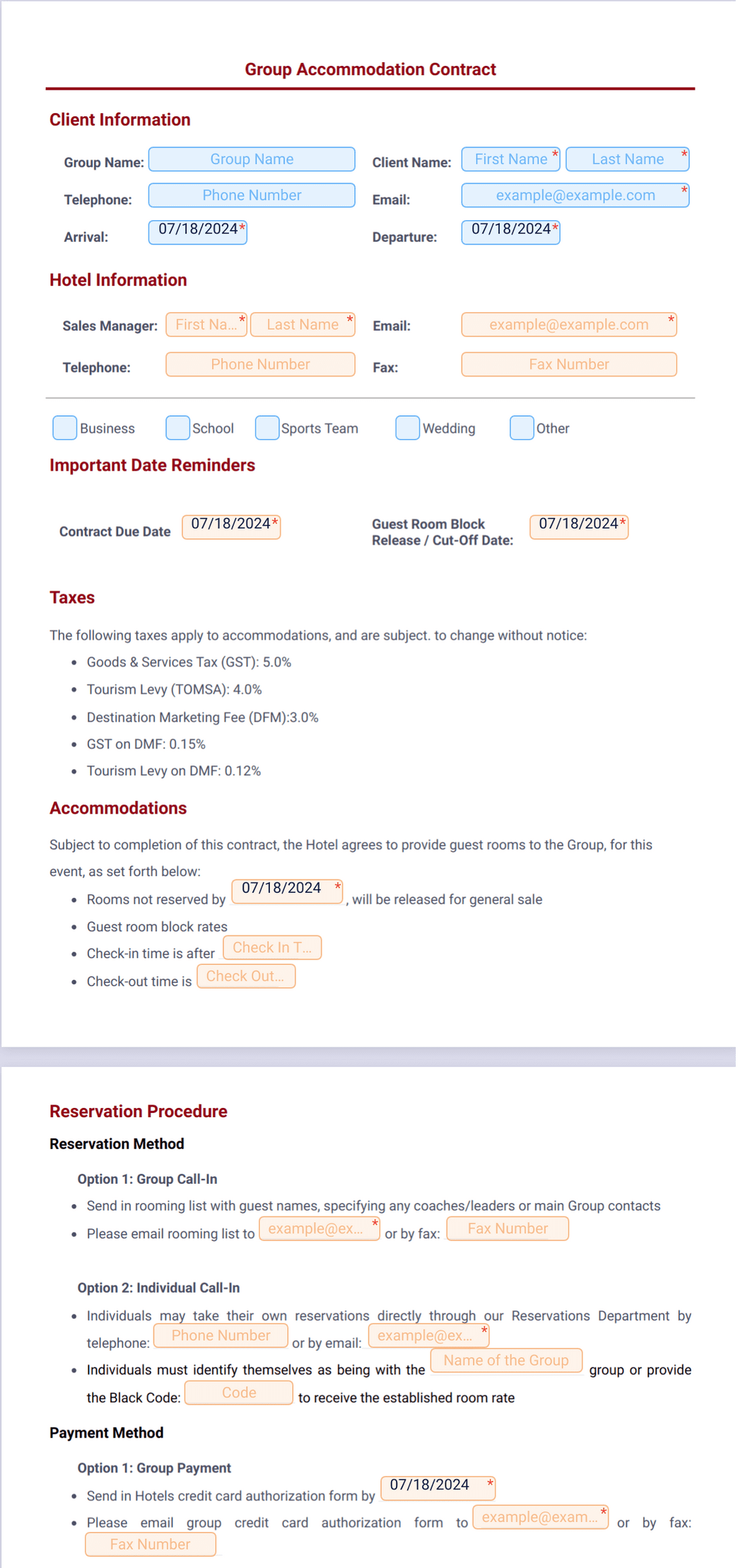 Hotel Group Accommodation Contract PDF Template | Jotform