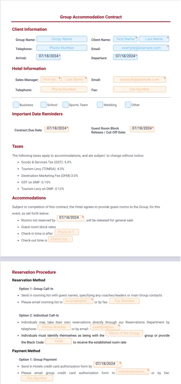 Hotel Group Accommodation Contract PDF Template | Jotform