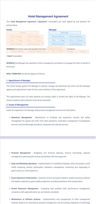 Hotel Management Agreement PDF Template