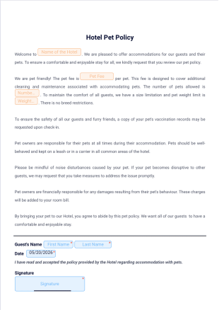 Hotel Pet Policy Template - PDF Templates