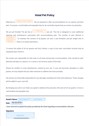 Hotel Pet Policy Template - PDF Templates