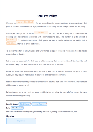 Hotel Pet Policy Template - PDF Templates