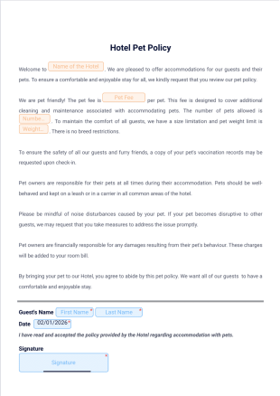 Hotel Pet Policy Template - PDF Templates