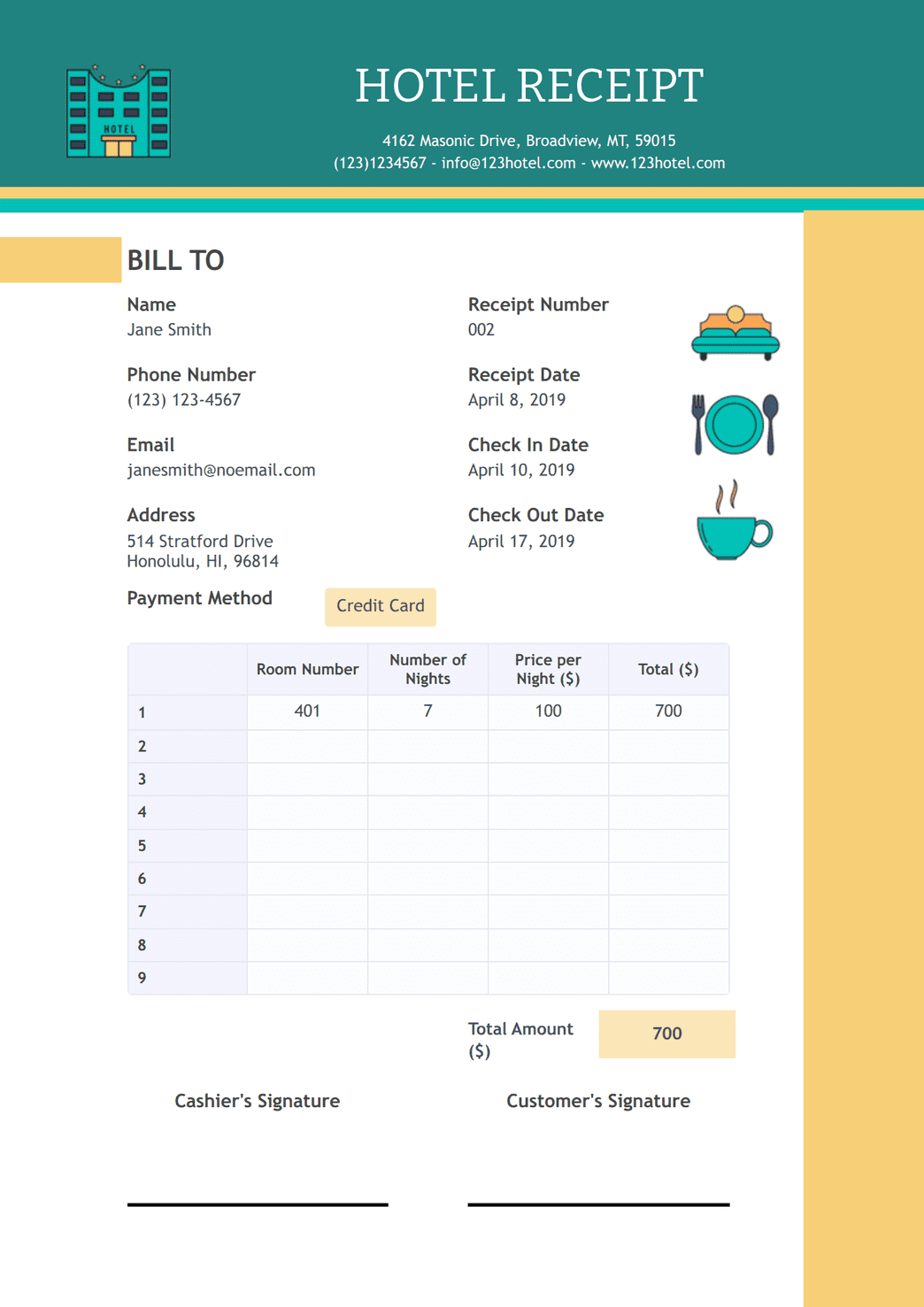 Service Delivery Guide Example Hotel Receipt Template - PDF Templates | Jotform