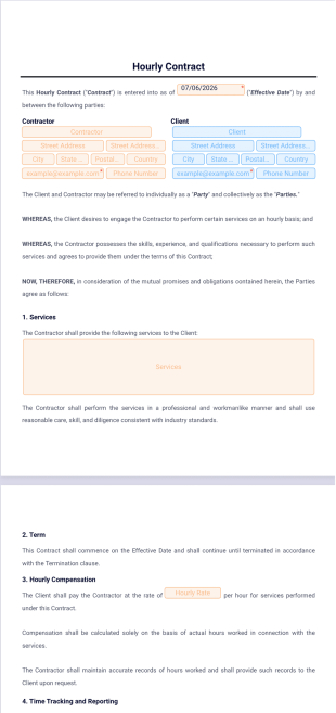 Hourly Contract Template - PDF Templates