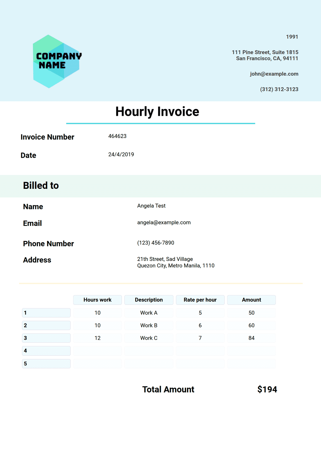 Hourly Invoice Template