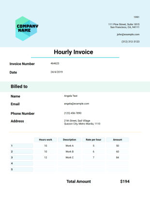 Hourly Invoice Template - PDF Templates