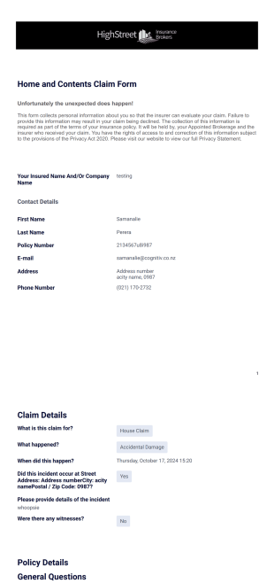 House and Contents Claims Form - PDF Templates