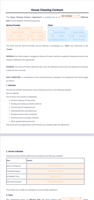 House Cleaning Contract Template - PDF Templates
