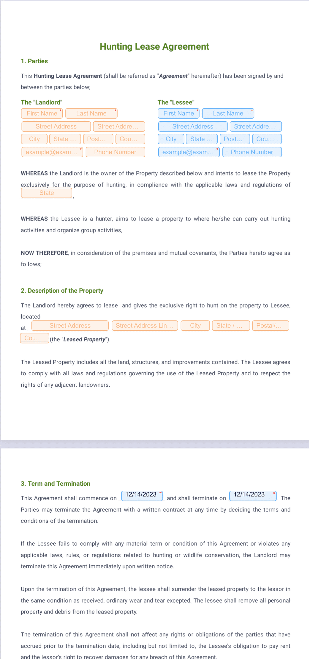 Hunting Lease Agreement PDF Template | Jotform