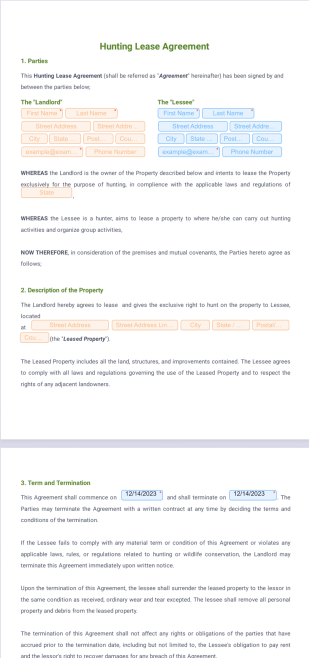 Hunting Lease Agreement PDF Template