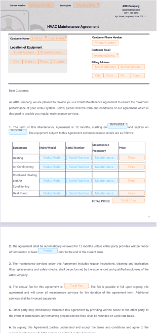 HVAC Maintenance Agreement PDF Template