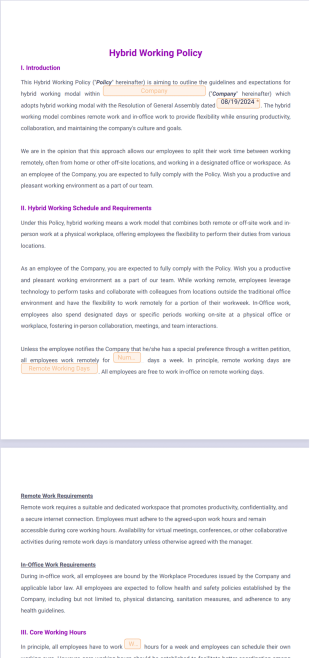 Hybrid Working Policy Template - PDF Templates