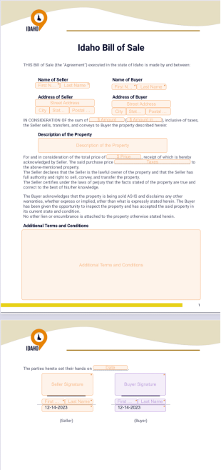 Idaho Bill of Sale PDF Template