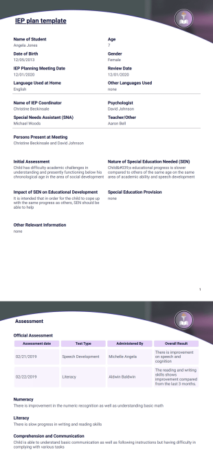 IEP Plan Template - PDF Templates