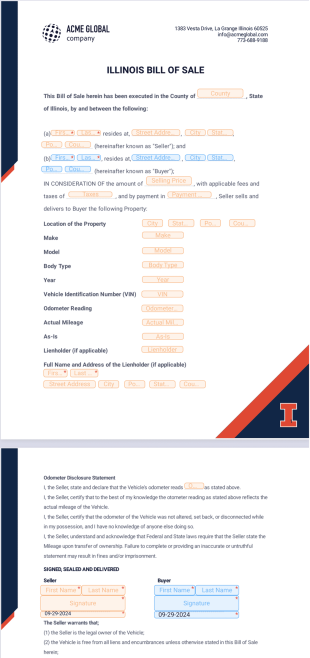 Illinois Bill of Sale - Sign Templates