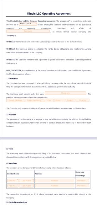 Illinois LLC Operating Agreement Template - PDF Templates