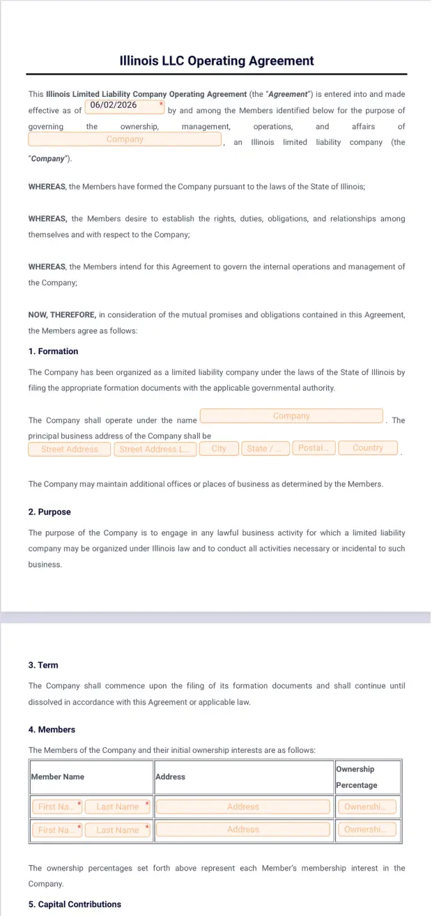 Illinois LLC Operating Agreement Template