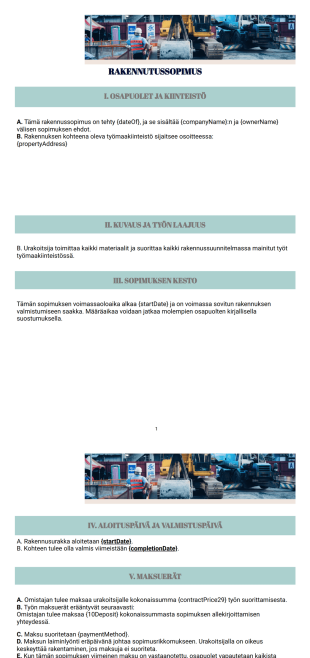 Ilmainen Rakennutussopimus-pohja - PDF Templates
