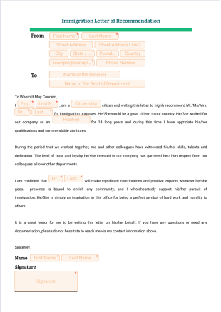 Immigration Letter of Recommendation - PDF Templates
