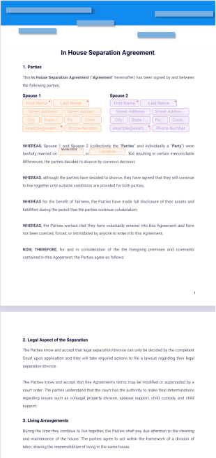 In House Separation Agreement Template - PDF Templates