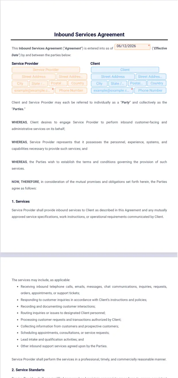 Inbound Services Agreement