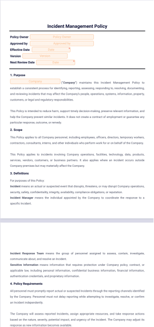 Incident Management Policy Template - PDF Templates