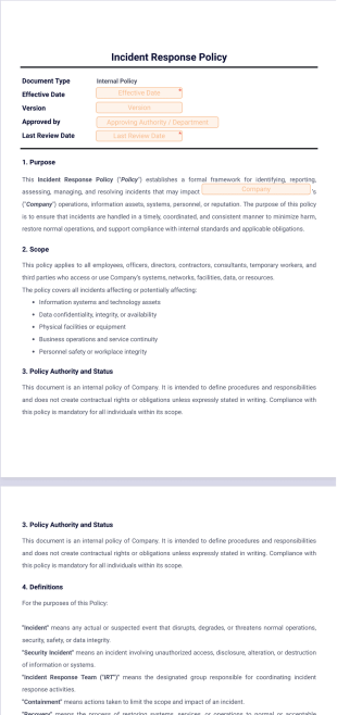 Incident Response Policy Template - Sign Templates
