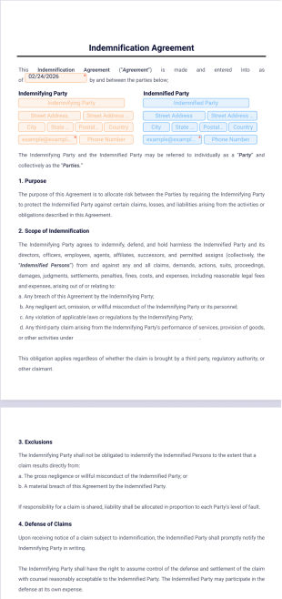 Indemnification Agreement Template - PDF Templates