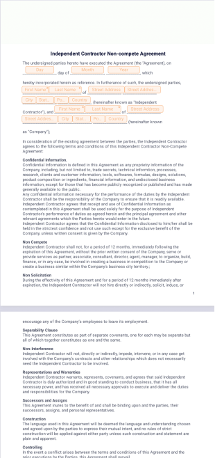 Independent Contractor Non-compete Agreement PDF Template