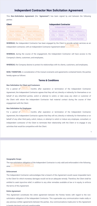 Independent Contractor Non Solicitation Agreement - PDF Templates