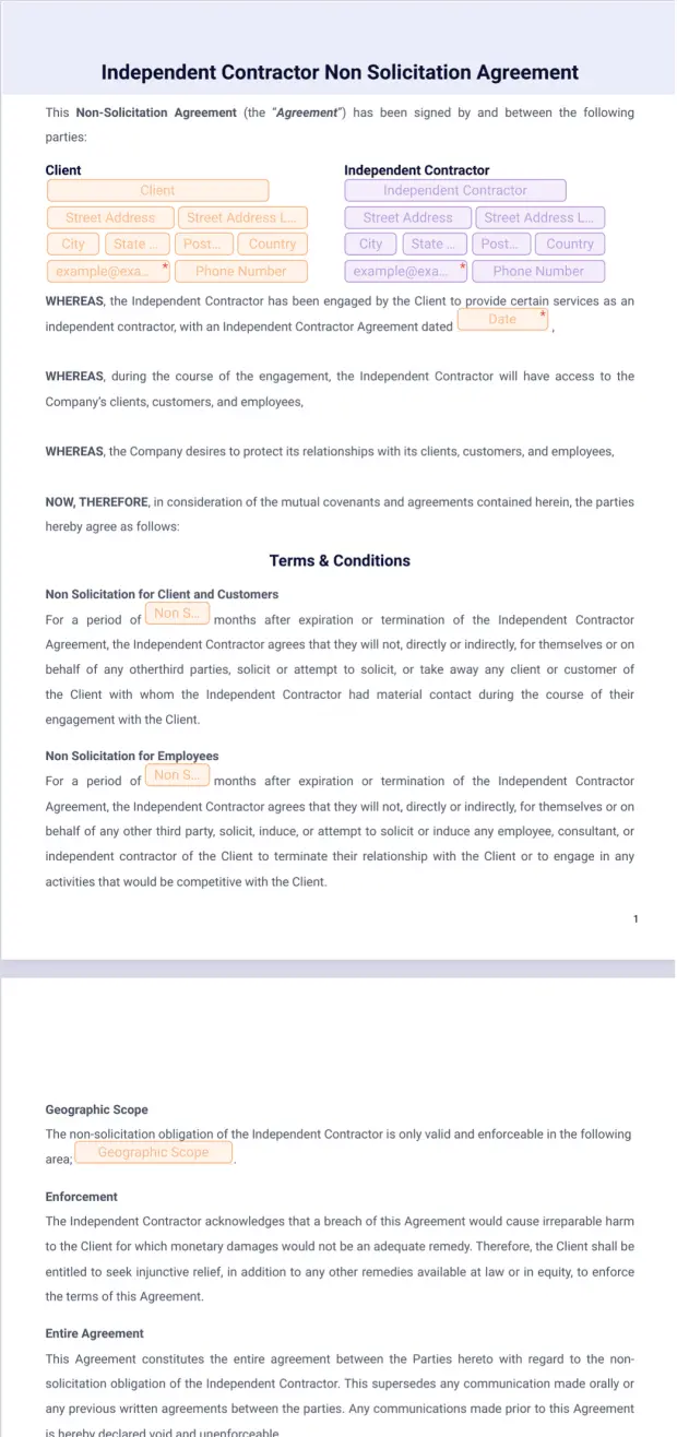 Independent Contractor Non Solicitation Agreement