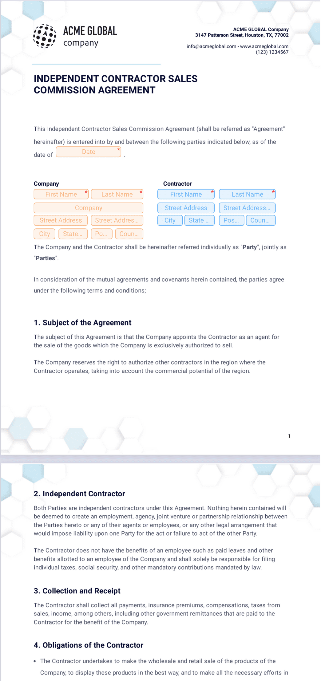 Independent Contractor Sales Commission Agreement PDF Template | Jotform