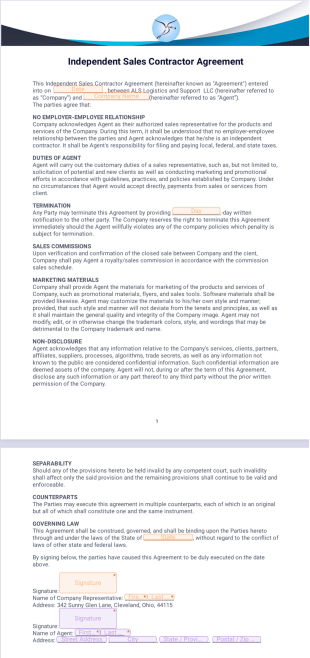 Independent Sales Contractor Agreement PDF Template