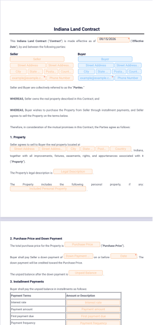 Indiana Land Contract Template - PDF Templates
