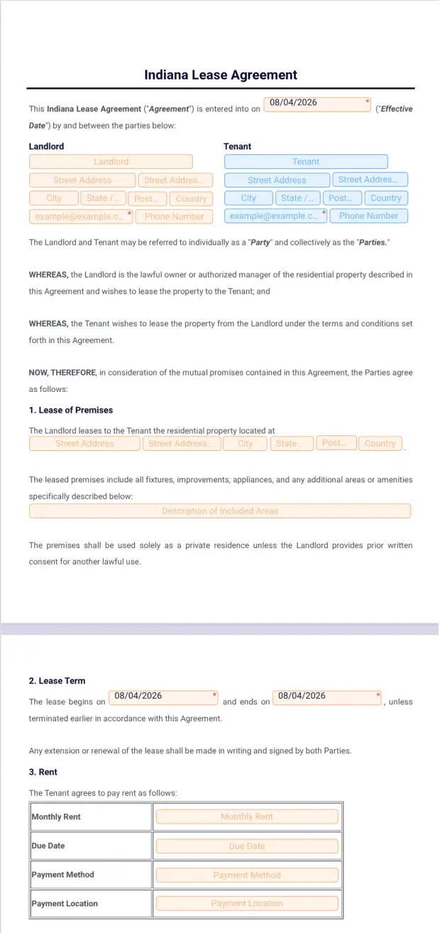 Indiana Lease Agreement Template