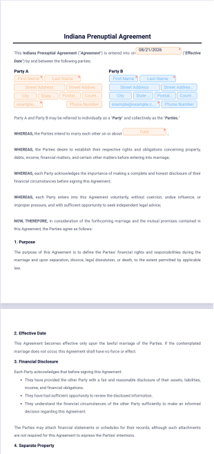 Indiana Prenuptial Agreement Template - PDF Templates