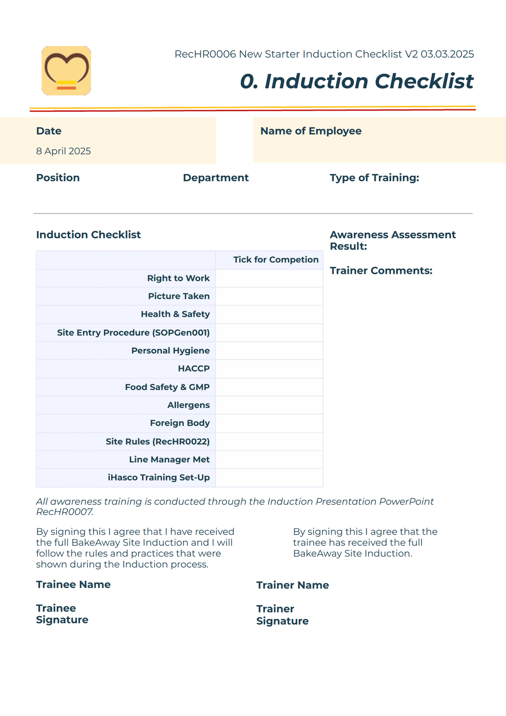 Sample Induction Sticker Induction Template - PDF Templates | Jotform