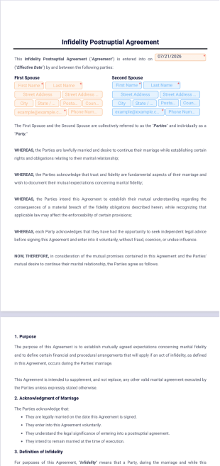 Infidelity Postnuptial Agreement Template - PDF Templates