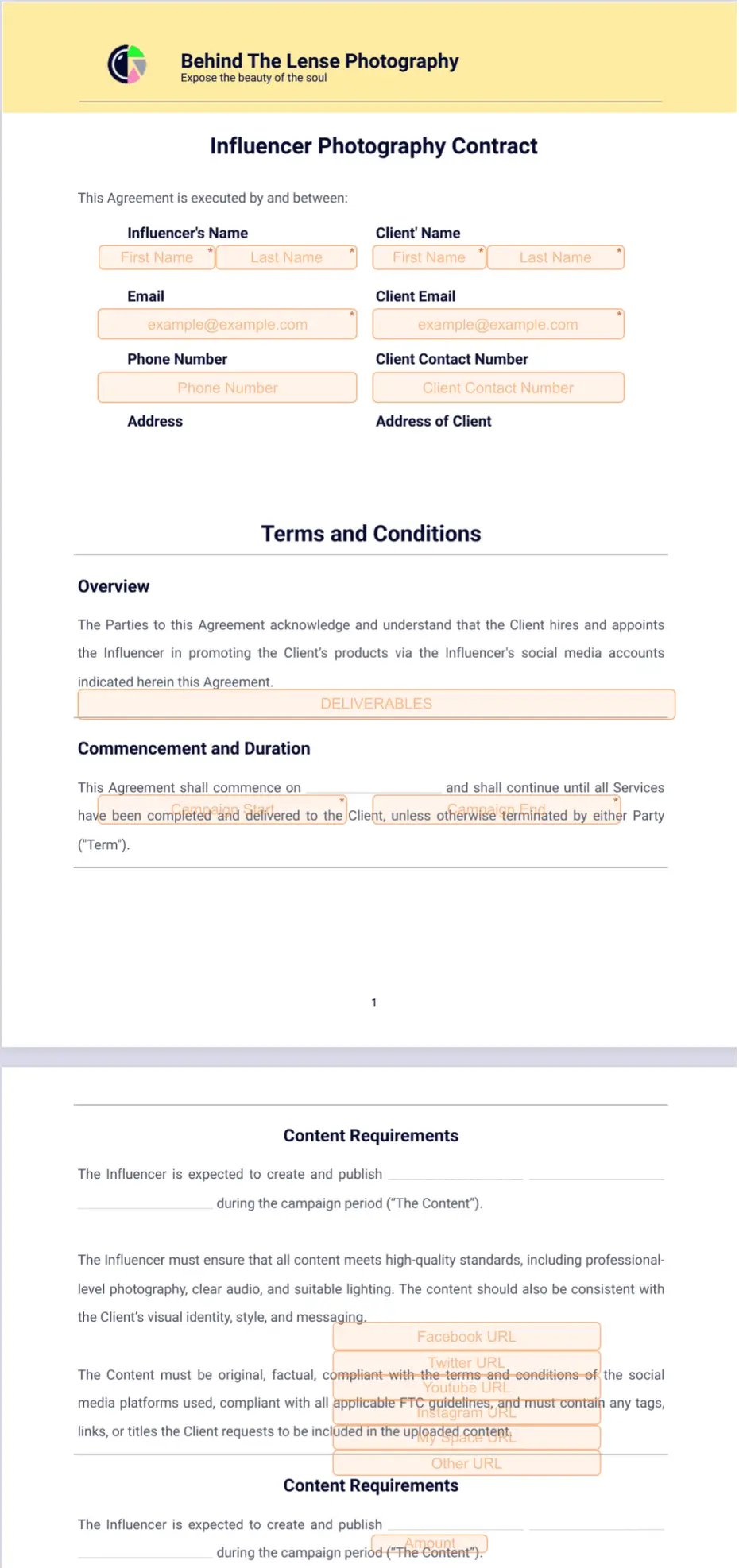 Influencer Photography Contract Template