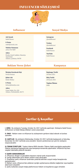 Influencer Sözleşme Şablonu - PDF Şablonları
