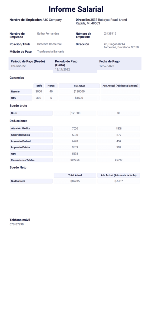 Informe Salarial Rellenable Plantilla PDF - Plantillas PDF