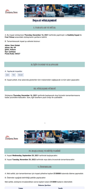 İnşaat Sözleşme Şablonu - PDF Templates