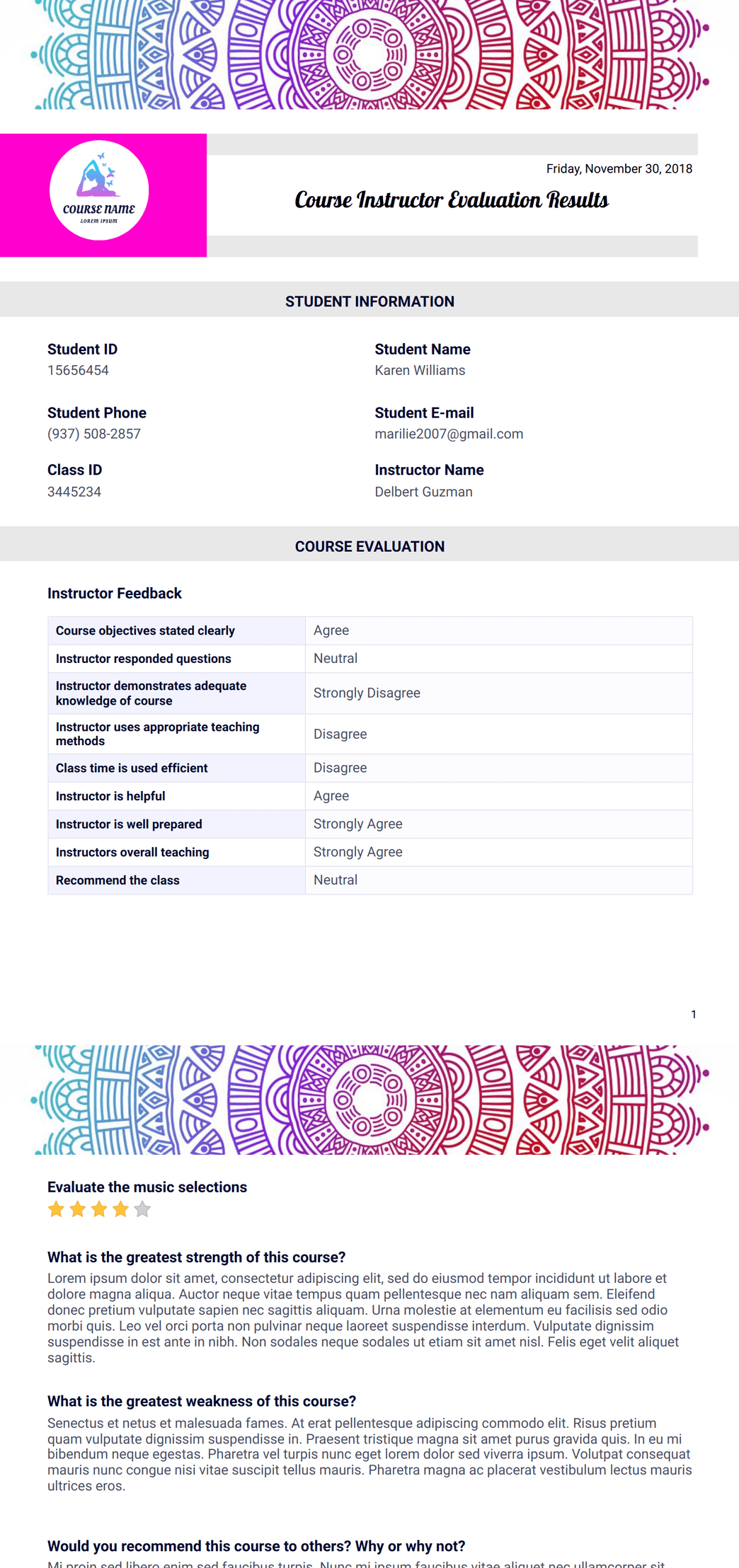 Instructor Evaluation Template - PDF Templates | Jotform