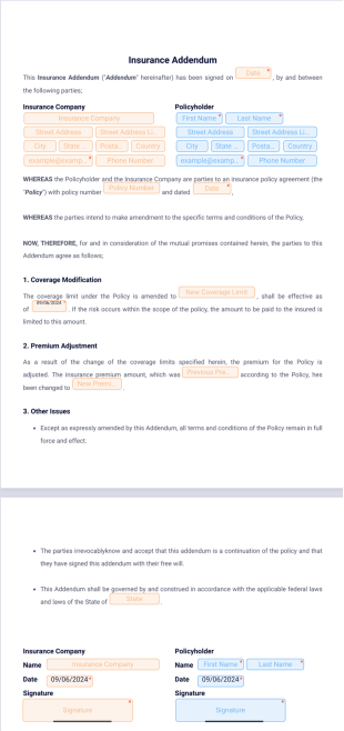 Insurance Addendum - PDF Templates