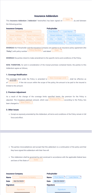 Insurance Addendum PDF Template