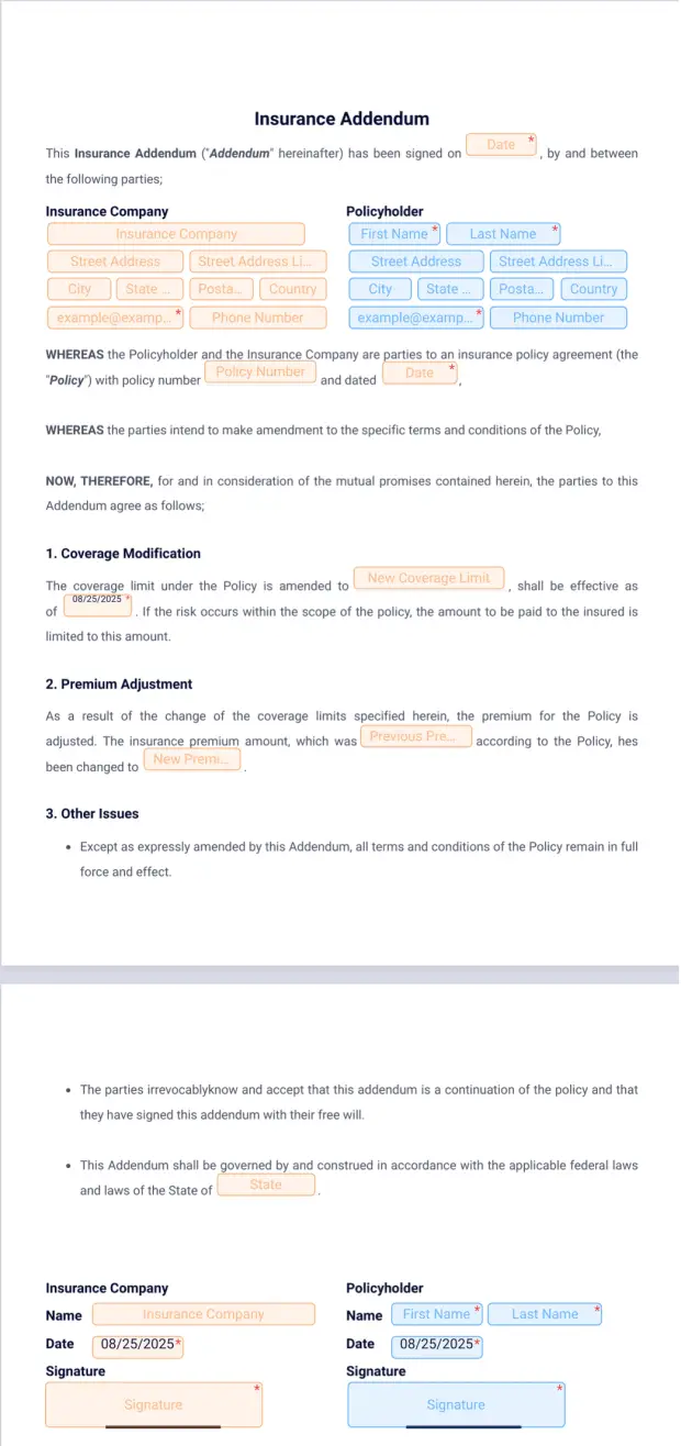 Insurance Simple Pdf Insurance Addendum PDF Template | Jotform