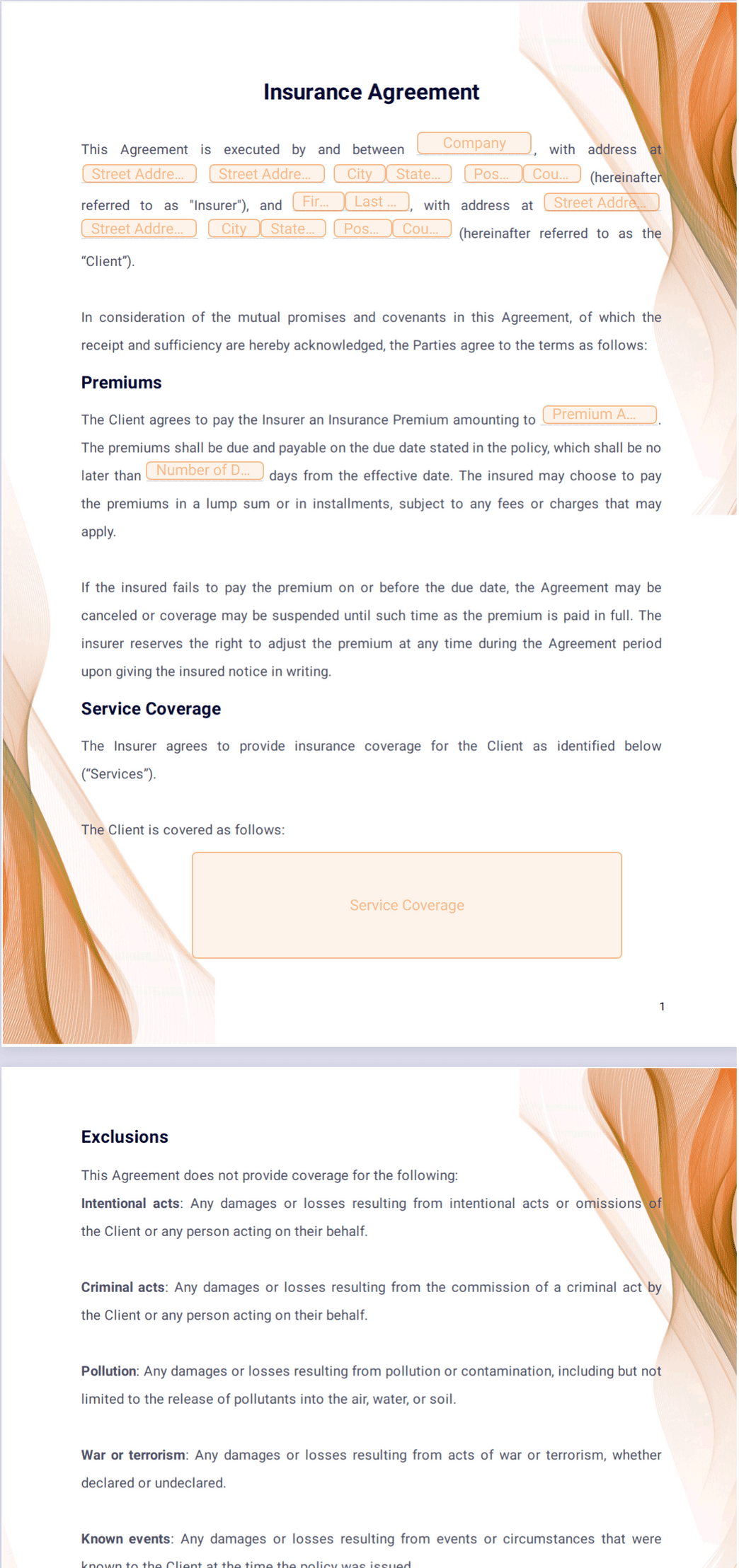 Personal Insurance Contract Insurance Agreement Template - PDF Templates | Jotform